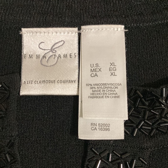 Emma & James Liz Claiborne Black long sleeves blouse Size XL sequenced neckline - Picture 11 of 13